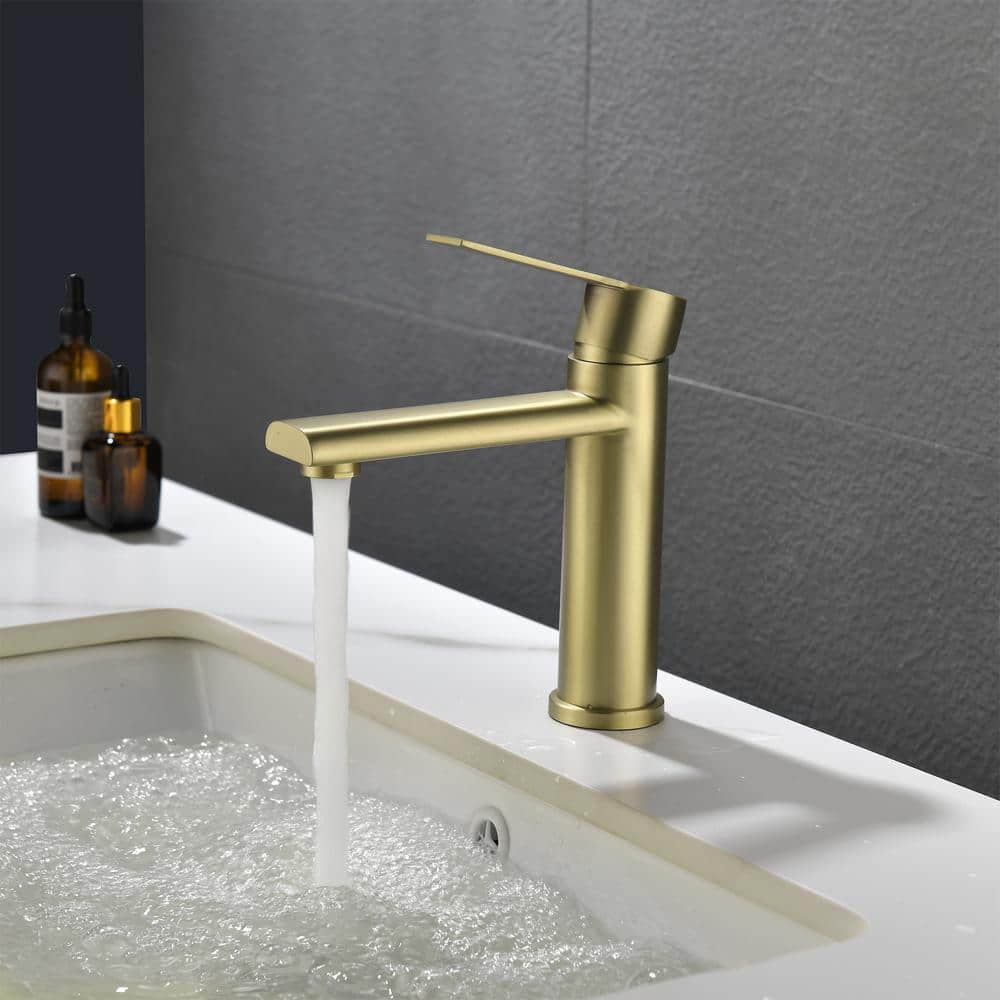 Brushed Gold Brass Single Handle Bathroom Faucet