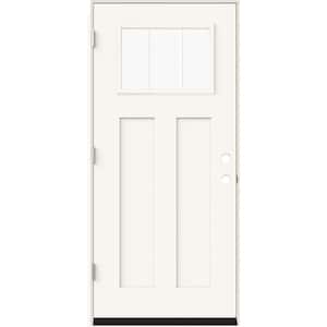 36 in. x 80 in. Right-Hand Craftsman 3 Lite Clear Glass Modern White Fiberglass Prehung Front Door