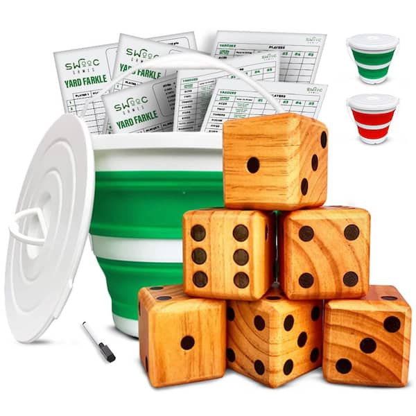 SWOOC Yardzee & Yardkle Giant Yard Dice with Collapsible Bucket (6 Dice Set)