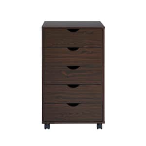 Espresso 5-Drawer Dresser Tall Dressers for Bedroom Kids Dresser w/Storage Shelves Small Closet Dresser Makeup Dresser