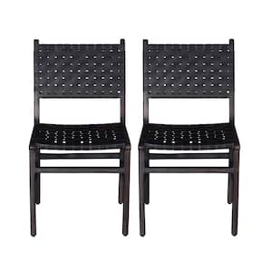 Orson Solid Wood Dining Chair with Black Woven Leather Back/Seat (set of 2)
