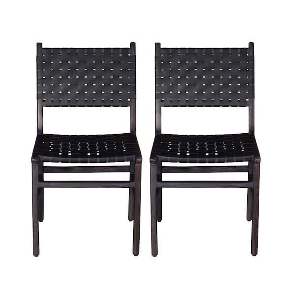 PRIMO INTERNATIONAL Orson Solid Wood Dining Chair with Black Woven Leather Back/Seat (set of 2)