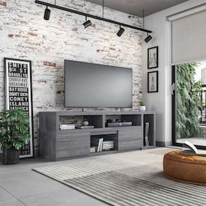 Wood TV Stand Console Fits TVs up to 55 to 65 in. with 2 Drawers, Gray