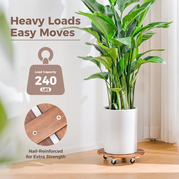 OGETFUUR 2-Pack (12 in. W x 2.7 in. H) Plant Stand Outdoor Rolling
