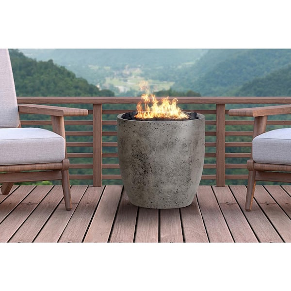 Napa 24 In X 25 In Round Concrete Liquid Propane Fire Pit In Pewter With 27 Lbs Bag Of 0 75 In Black Lava Rocks Ms8lp The Home Depot