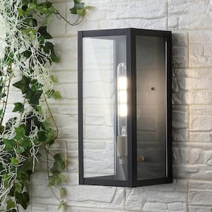 Berlin 7 in. 1-Light Black LED Outdoor Wall Sconce Iron/Glass Modern Industrial