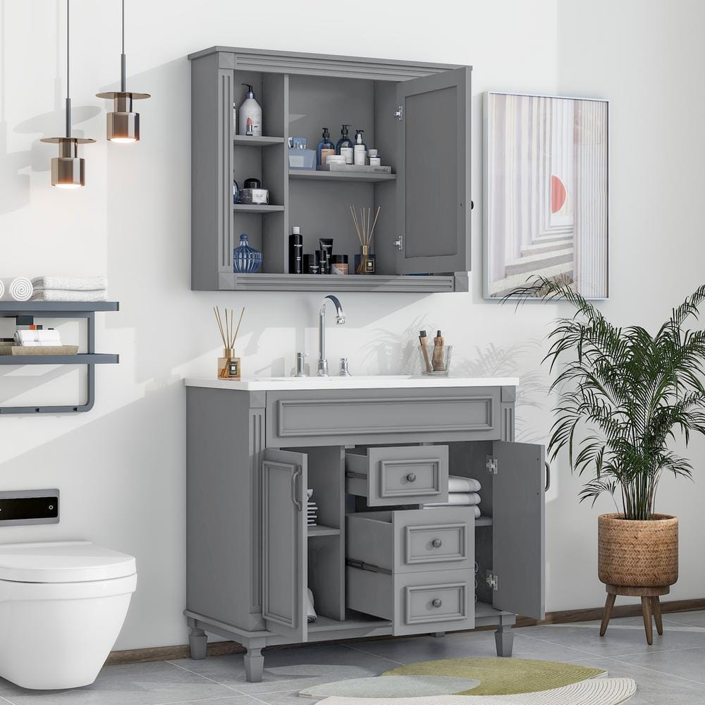 Bath Suite with 36 in. Bathroom Vanity Top Sink Mirror Cabinet Bathroom Sto