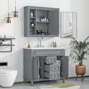 Bath Suite with 36 in. Bathroom Vanity Top Sink Mirror Cabinet Bathroom Storage Cabinet 2-Soft Closing Doors in Grey