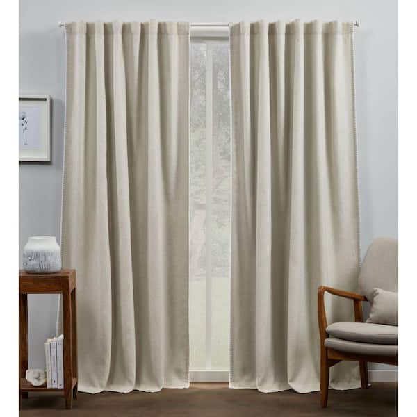 EXCLUSIVE HOME Marabel Linen/White Solid Lined Room Darkening Hidden Tab / Rod Pocket Curtain, 54 in. W x 96 in. L (Set of 2)