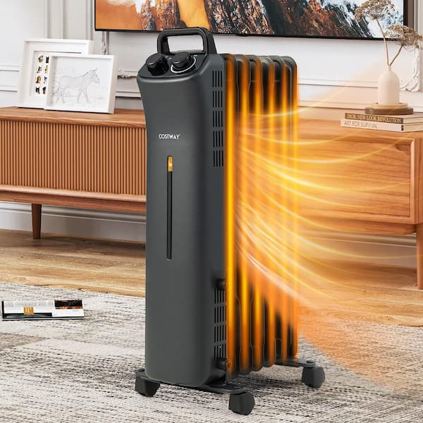 Costway 1500-Watt Electric Heater Oil Filled Space Heater with Adjustable  Thermostat EP25436US-BK - The Home Depot