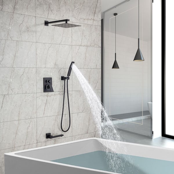 Unbranded Shower System 2-Spray Tub and Shower Faucet in Matte Black (Valve Included)