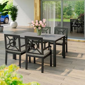 5-Piece Aluminum Outdoor Dining Set with Ash Cushions