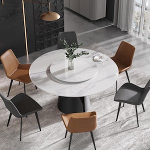 59.05 in. White Modern Round Sintered Stone Tabletop Dining Table With Carbon Stainless Steel Base (Seats 8)