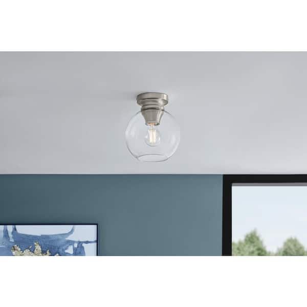 Evelyn 8 in. Contemporary Brushed Nickel Medium-Base (E26) Bulb Flush Mount for Kitchens