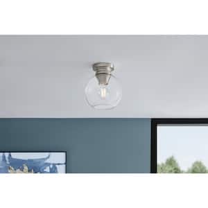 Evelyn 8 in. 1-Light Modern Industrial Brushed Nickel Flush Mount Ceiling Light with Clear Glass Shade