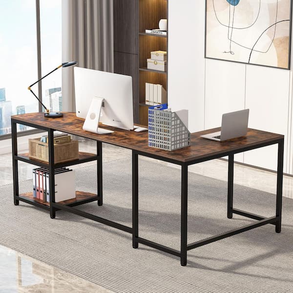 Tribesigns Reversible Industrial L-Shaped Desk with Enclosed Storage  Shelves, Corner Computer Desk PC Laptop Study Table Workstation for Home  Office Small Space (Brown, 55) 