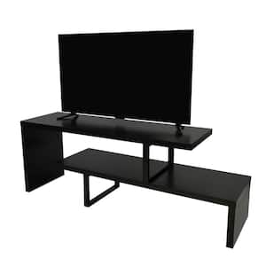 Orford Mid-Century Modern TV Stand with MDF Shelves and Powder Coated Iron Legs, Ebony