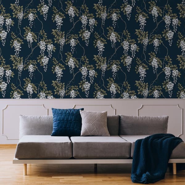 Wisteria Navy Removable Wallpaper Sample