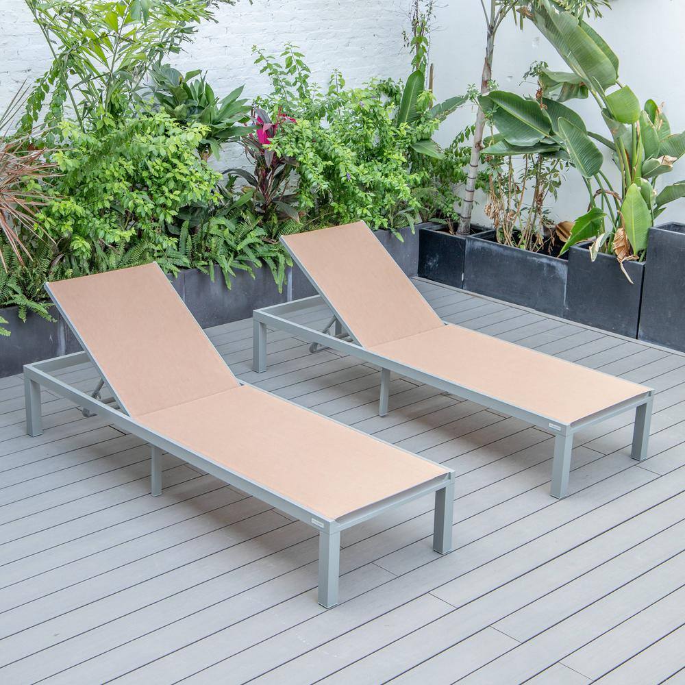 Light Brown Aluminum Armless Patio Chaise Lounge Chair