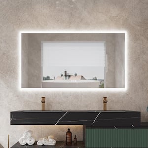 55 in. W x 30 in. H Rectangular Frameless Anti-Fog LED Light Wall Bathroom Vanity Mirror Frontlit and Backlit