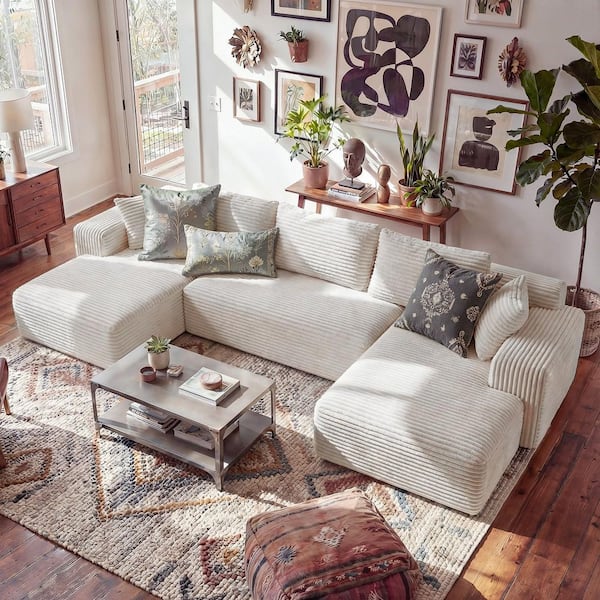GaGa RM FUFU&GAGA 134 in. Square Arm Corduroy Upholstery U-Shaped with 5