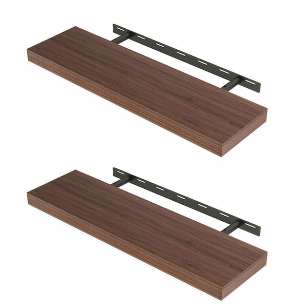 Unbranded 24 in. W x 6.7 in. D Dark Brown Floating Shelves (Set of 2) Decorative Wall Shelf