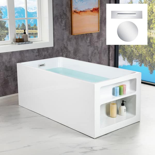 WOODBRIDGE Cannes 59 in. Acrylic Freestanding Rectange Soaking Bathtub with Chrome Drain and Overflow Included in White