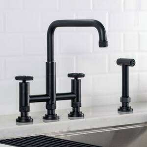 Urbix Transitional 2-Handle Bridge Kitchen Faucet with Side Sprayer in Matte Black