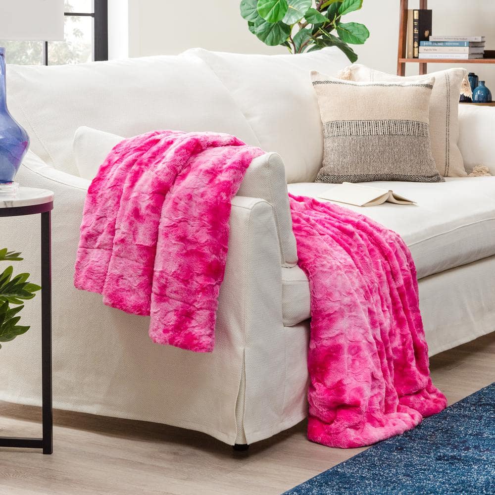Pink Faux Fur Sherpa Reversible Throw Blanket 50" x 65"