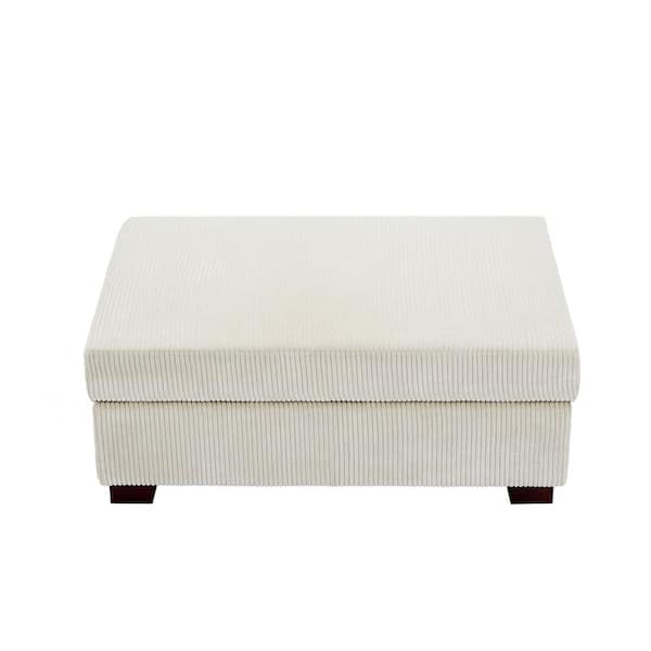 41.5 in. Beige Corduroy Fabric Rectangle Ottoman with Wood Legs