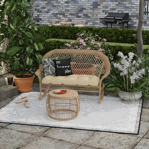 16 in. L x 16 in. W x 4 in. T Reversible Outdoor Throw Pillow in My Happy Place and Black leaves