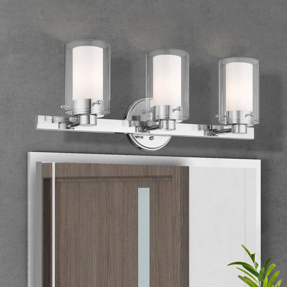 Santuario Polished Chrome 3-Light Dimmable Vanity Light with Opal Glass