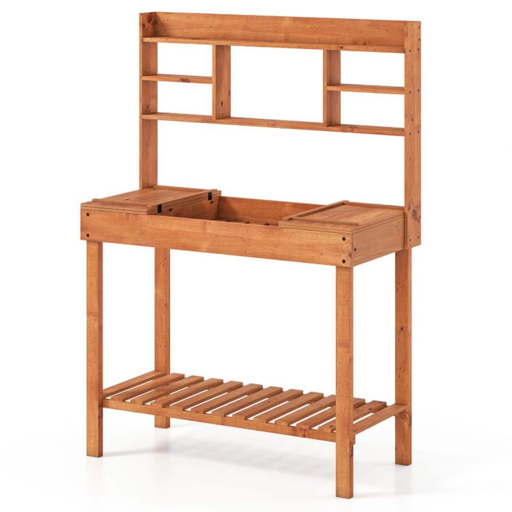 61 in. Wooden Potting Bench with 3-Tier Shelf Flip-Up Hidden Storage 132 lb. Top Capacity price history on PriceWatchPro
