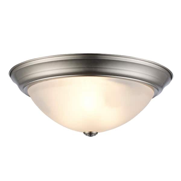 Bowers 15 in. 3-Light Brushed Nickel Flush Mount Ceiling Light Fixture with Frosted Glass Shade