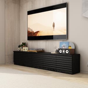 Black TV Stand Entertainment Center Fits TV's up to 80 in. with 2 Shelves, 3 Drawers, 2 Doors and Waven Surface