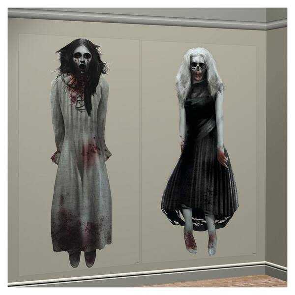 Amscan 65 in. x 32 in. Gray Halloween Ghost Girls Scene Setters (4-Pack)