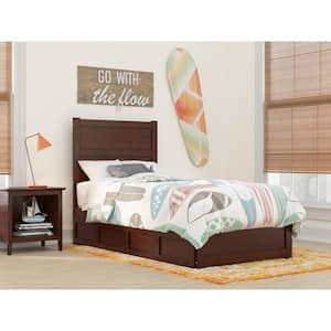 NoHo Walnut Twin Solid Wood Storage Platform Bed with Footboard and 2 Drawers