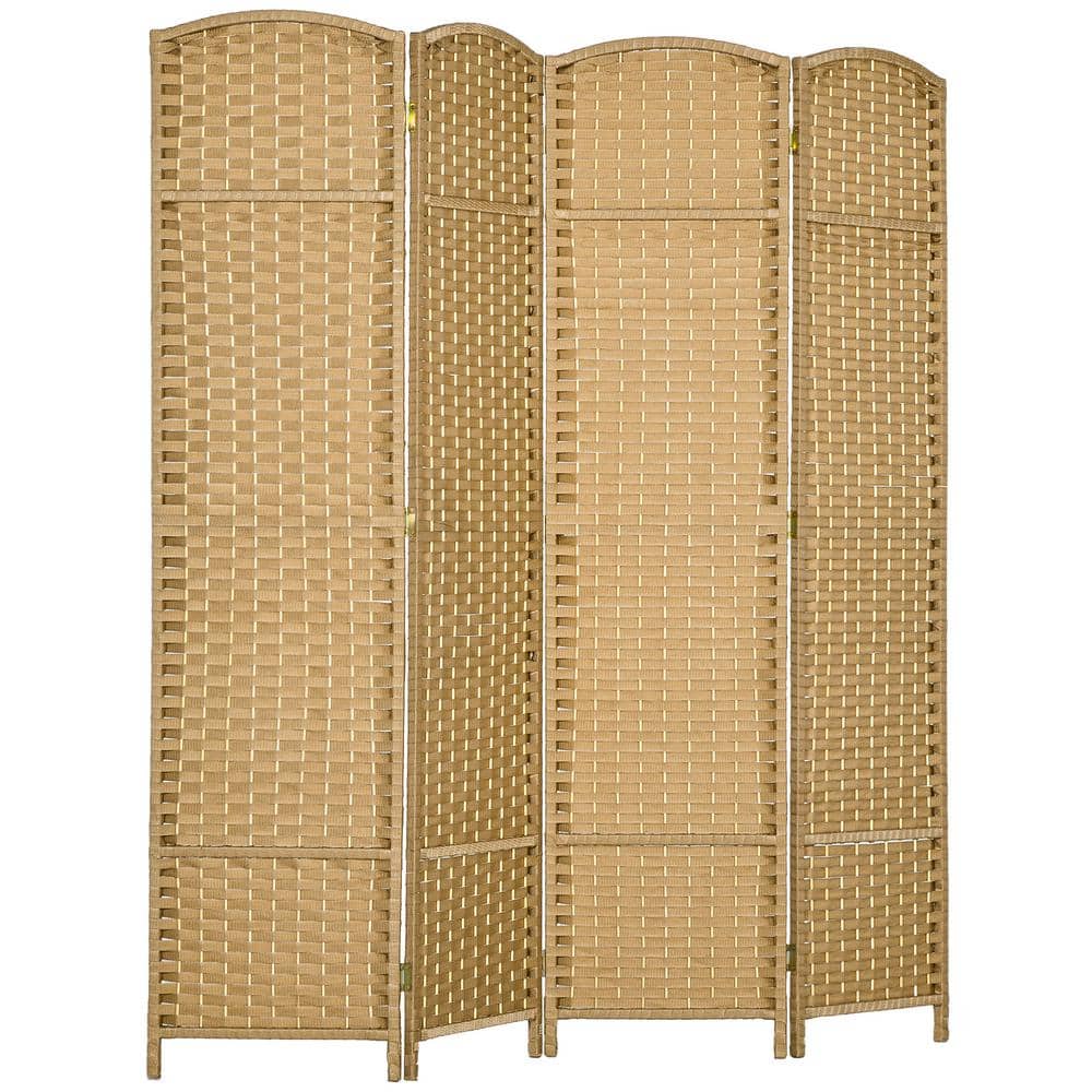 Nature Wood 4-Panel Folding Privacy Screen with Polypropylene Weave