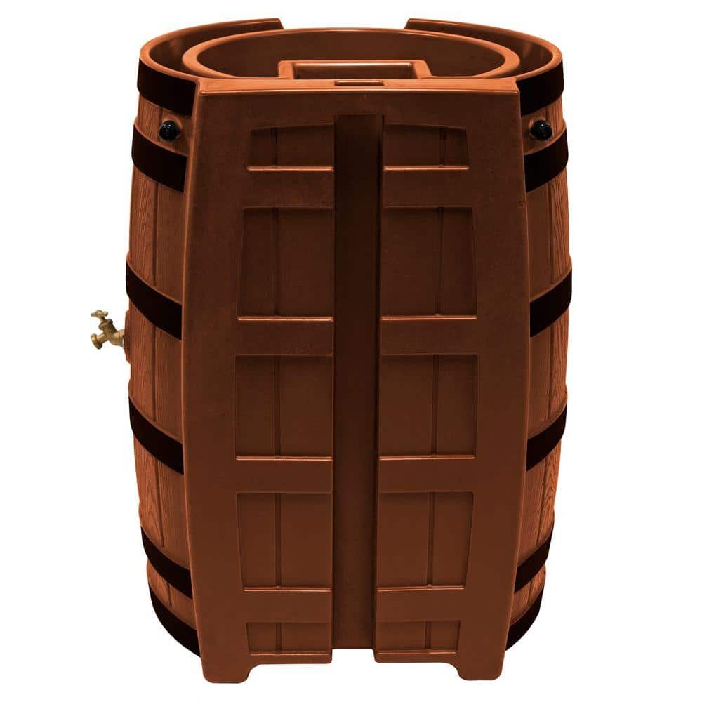 Terra Cotta 65-Gallon Faux Oak Rain Barrel with Darkened Ribs
