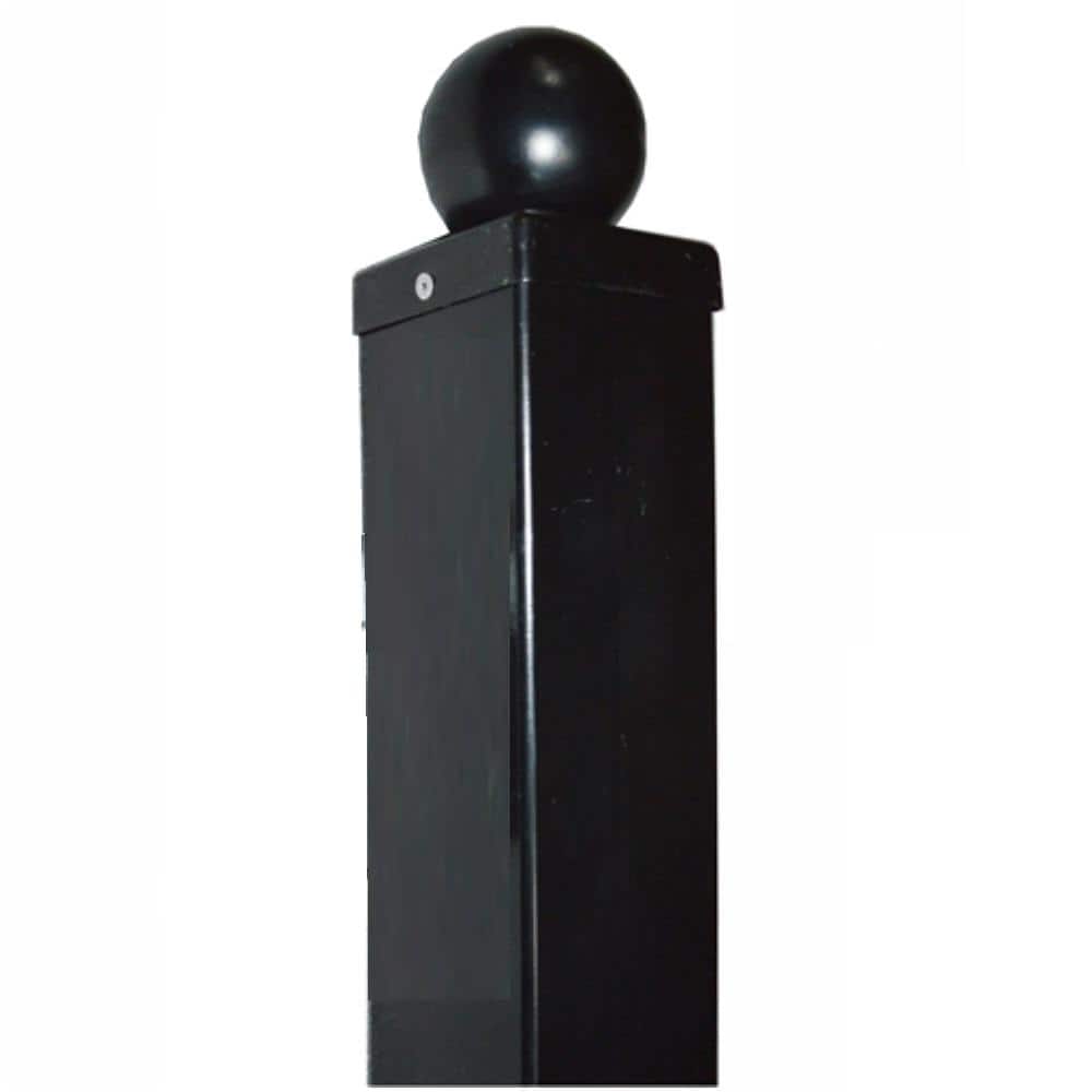 Black Galvanized Steel Ball Top Driveway Gate Post Cap, 3.5 x 3.5 Inches