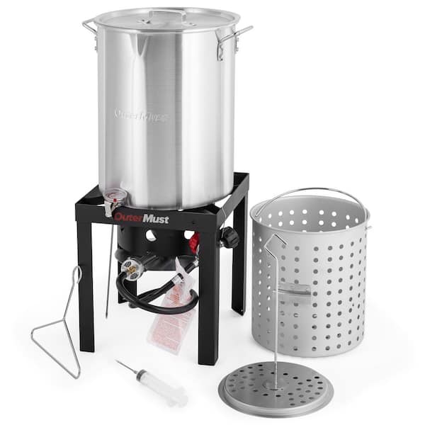 30 qt. Turkey Fryer with 50,000 BTU Burner and Inner Basket for Outdoor Cooking Turkey, Seafood, Crawfish