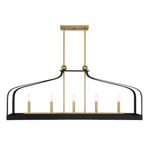 Sheffield 5-Light Matte Black with Warm Brass Accents Linear Chandelier