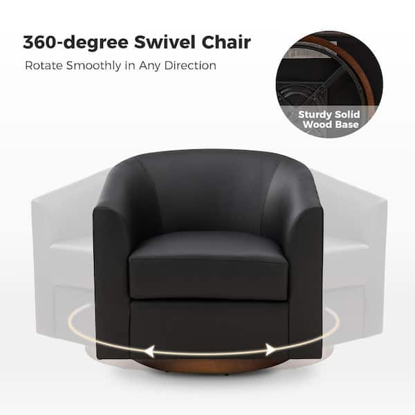 Meroy 30.5 in. Wide Black Modern Swivel Barrel Faux Leather Chair with Solid Wood Base Set of 2