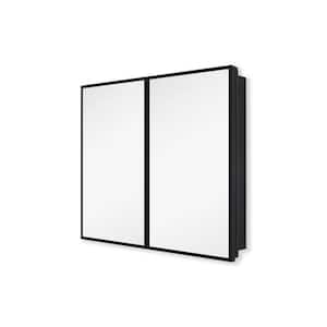 30 in. W x 26 in. H Rectangular Black Iron and Aluminum Recessed/Surface Mount Large Storge Medicine Cabinet with Mirror