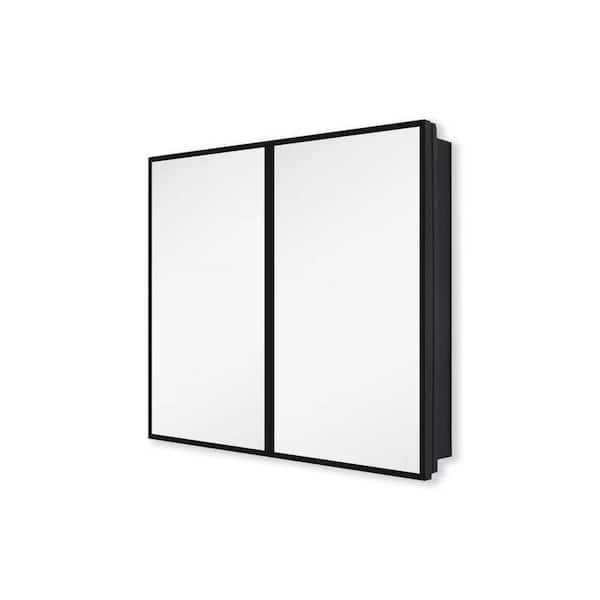 Runesay 30 in. W x 26 in. H Rectangular Black Iron and Aluminum Recessed/Surface Mount Large Storge Medicine Cabinet with Mirror