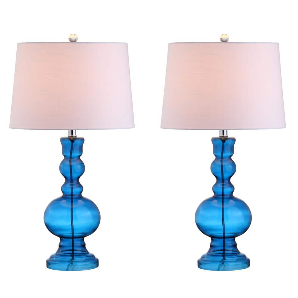 Genie Glass 28.5" Night Blue and White Table Lamp Set with Linen Shade