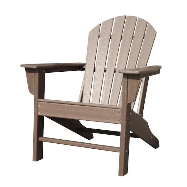 Inner Decor Leigh Teak Casual Plastic Adirondack Chair with Fan-Shaped Backrest and Armrests
