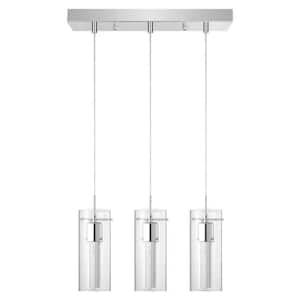 22-Watt 3 Lights Chrome Bubble Integrated LED Pendant Light with 3 Color Temperture Dimmable With Seeded Glass Shade