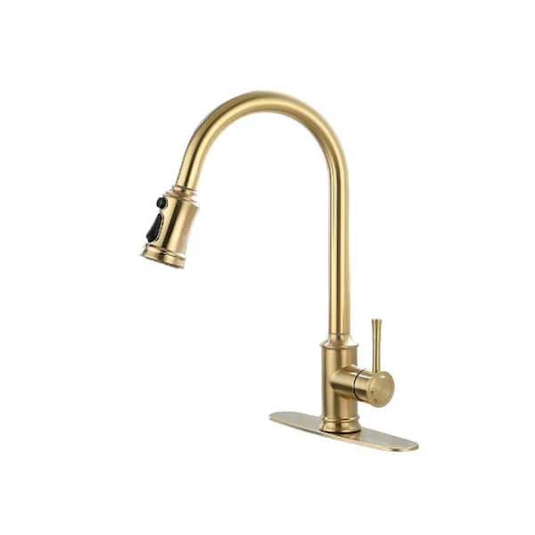 Lukvuzo Single-Handle Stainless Steel Pull Down Sprayer Kitchen Faucet with Touch Funtion in Gold