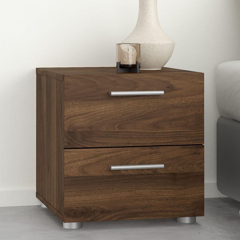 Loft-Style Chic 2-Drawer Nightstand in Walnut